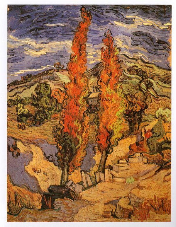 Vincent Van Gogh , deux peupliers sur la colline, Saint-Rémy (1889) Dessins
 Van Gogh, Peintures De Van Gogh, Peinture Pastel, Aquarelle Fleurs, Peinture Paysage, Peintre Impressionniste, Art Paysagiste, Grand Peintre, Figuratif