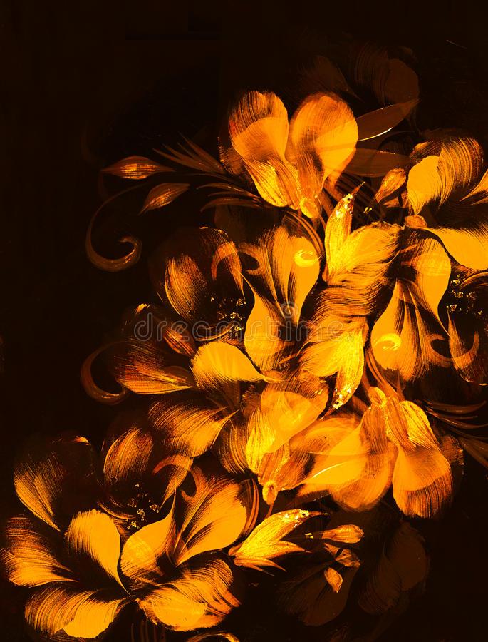 Peinture De Fleur Sur Le Fond Noir Couleur Orange Illustration Stock - Illustration
 du jour, bouddhisme: 73389544